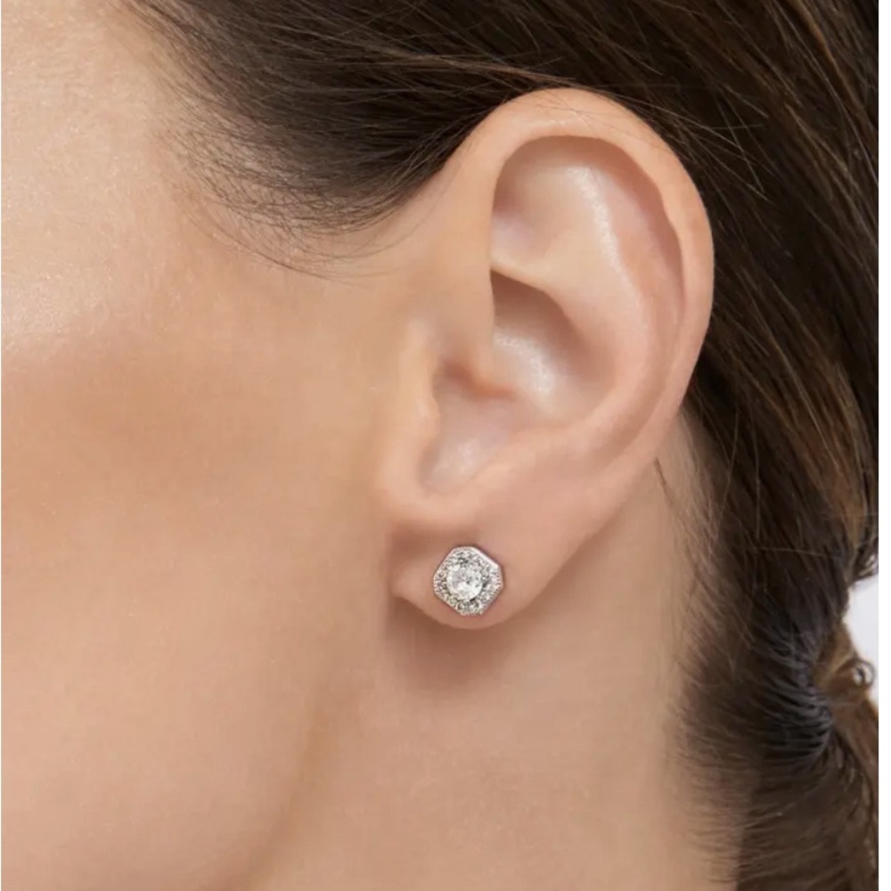 White Rhodium Plated Swarovski Crystal Halo Stud Earrings
